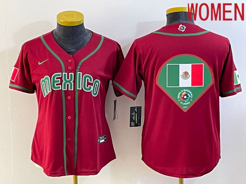 Women 2023 World Cub Mexico Blank Red Nike MLB Jersey12